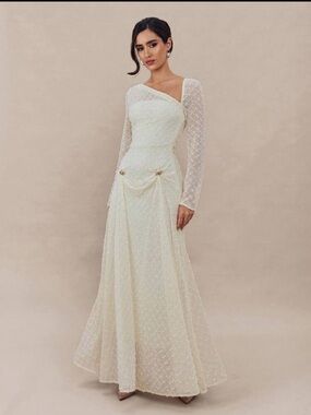 SHEIN Ivory Long Sleeve Draped Maxi Dress